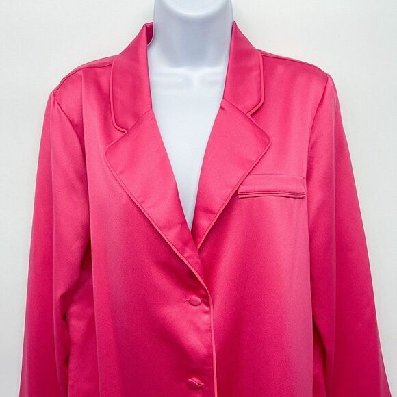 Express LADYGANG Collaboration Satin Silky Hot Pink Button Blazer Jacket Top - Picture 4 of 7
